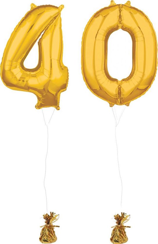 Inclusief helium Ballonnen cijfers 40 gevuld goudkleurig. | bol