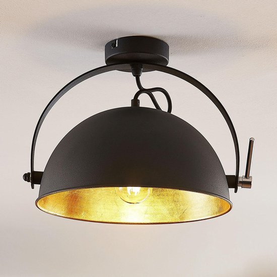 Lindby - plafondlamp - 1licht - metaal - H: 36 cm - E27 - zwart, goud