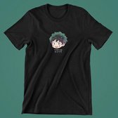 Deku Chibi Head T-Shirt - Zwart - BNHA - Boku no Hero Academia - Anime Merch - Cadeau voor geeks - Unisex Maat M