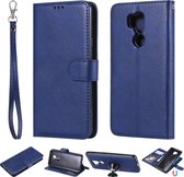 Voor LG G7 ThinQ Effen kleur Horizontale Flip Beschermhoes met houder & kaartsleuven & portemonnee & fotolijst & lanyard (blauw)