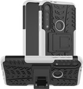 Voor Motorola G8 Play Tire Texture Shockproof TPU + PC beschermhoes met houder (wit)
