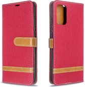 Voor Galaxy S20 Ultra Color Matching Denim Texture Horizontale Flip PU lederen tas met houder & kaartsleuven & portemonnee & Lanyard (rood)