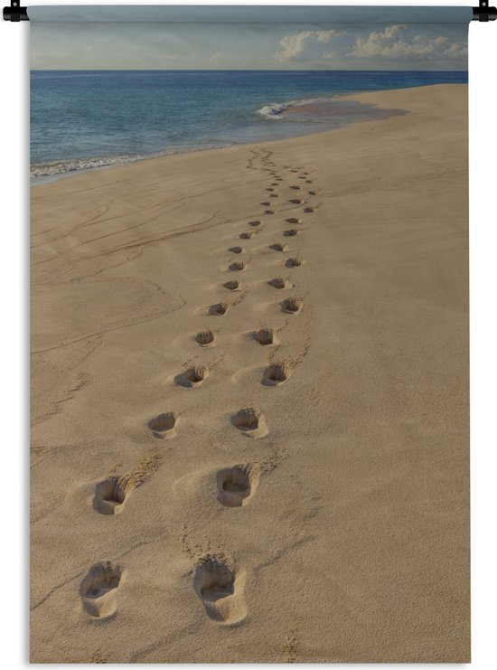 Wandkleed Nationaal park Conception Island - Voetafdruk in het zand van Sandy Point Beach in het Nationaal park Conception Island Wandkleed katoen...