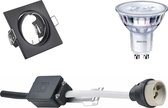 PHILIPS - LED Spot Set - SceneSwitch 827 36D - GU10 Fitting - Dimbaar - Inbouw Vierkant - Mat Zwart - 1.5W-5W - Warm Wit 2200K-2700K - Kantelbaar 80mm