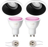 PHILIPS HUE - LED Spot Set GU10 - White and Color Ambiance - Bluetooth - Prima Zano Pro - Inbouw Rond - Mat Zwart/Wit - Kantelbaar - Ø93mm