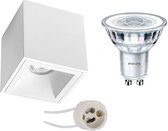 PHILIPS - Opbouwspot Set - CorePro 830 36D - Prima Cliron Pro - GU10 Fitting - Dimbaar - Opbouw Vierkant - Mat Wit - 4W - Warm Wit 3000K - Verdiept - 90mm