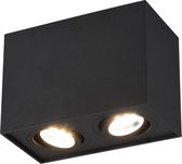 LED Plafondspot - Nitron Bisqy - GU10 Fitting - 2-lichts - Rechthoek - Mat Zwart - Aluminium