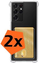 Samsung S21 Ultra Hoesje Met Pasjeshouder Transparant - Samsung Galaxy S21 Ultra Card Case Extra Stevig - Samsung S21 Ultra Pashouder Transparant - 2x