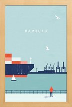 JUNIQE - Poster in houten lijst Hamburg - retro -40x60 /Blauw & Rood
