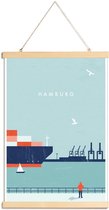 JUNIQE - Posterhanger Hamburg - retro -40x60 /Blauw & Rood