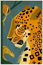 JUNIQE - Poster in kunststof lijst Vintage luipaard -20x30 /Blauw &