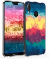 kwmobile telefoonhoesje voor Huawei P20 Lite - Hoesje voor smartphone in donkerblauw / geel / rood - Kleuren Brushed Horizontaal design