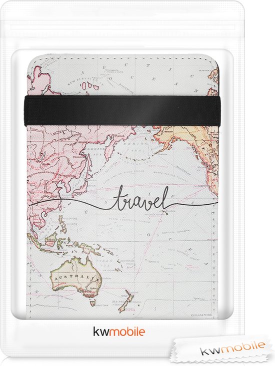 kwmobile e-reader hoesje geschikt voor Tolino Shine (2013) hoes - Ereader flip case met standaard - Kunstleren e reader cover - Travel Wereldkaart design in zwart / meerkleurig van Merkloos — afbeelding 3
