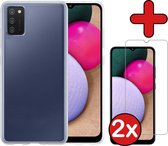 Samsung A02s Hoesje Transparant Siliconen Case Met 2x Screenprotector - Samsung Galaxy A02s Hoes Silicone Cover Met 2x Screenprotector - Transparant