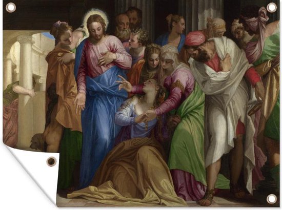 Muurdecoratie buiten De bekering van Maria Magdalena - Paolo Veronese - 160x120 cm - Tuindoek - Buitenposter