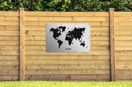 Affiche de jardin mappemonde noire avec lignes blanches 120x80 cm