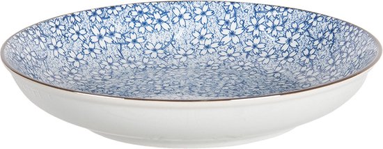 Clayre & Eef Soepbord Ø 20x4 cm Blauw Keramiek Rond Bloemen Soepkom