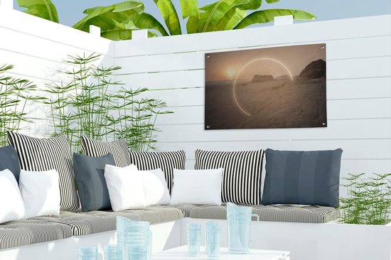 Cercle de néon sur affiche de jardin paysage rocheux toile lâche