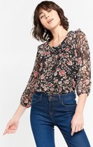 LOLALIZA - Blouse met bloemen en ruches - Zwart - Maat 40