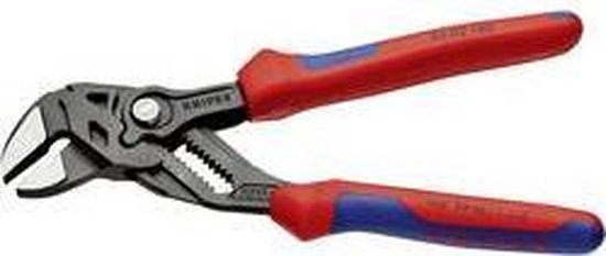 Knipex waterpomptang met rood-blauwe handvatten.