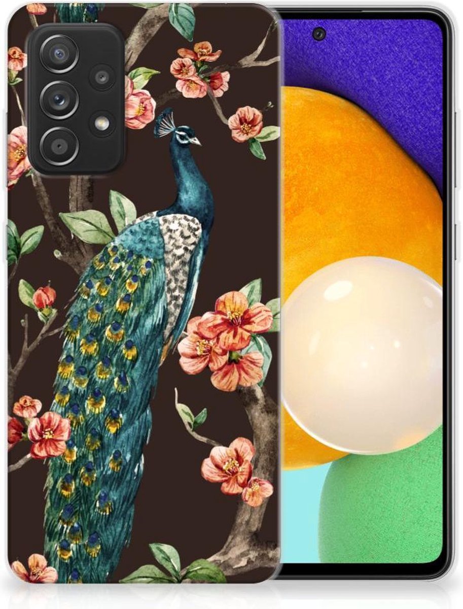 Samsung Galaxy A52 (5G/4G) TPU Hoesje Pauw met Bloemen