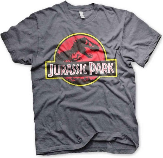 Jurassic Park Heren Tshirt -2XL- Distressed Logo Grijs