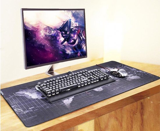 Tapis de souris Gaming XXL 120x60cm Wereldkaart, coussin de bureau XXXL, Tapis de