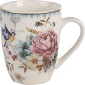 Clayre & Eef Mug 360 ml Blanc Rose Porcelaine Rond Fleurs Tasse à thé