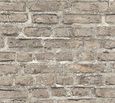 Steen tegel behang Profhome 361394-GU vliesbehang glad met natuur patroon mat grijs bruin 5,33 m2