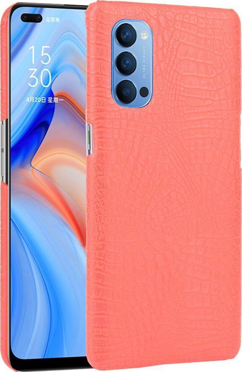 Mobigear Hoesje geschikt voor OPPO Reno 4 Telefoonhoesje Hardcase | Mobigear Croco Backcover | Reno 4 Case | Back Cover - Rood