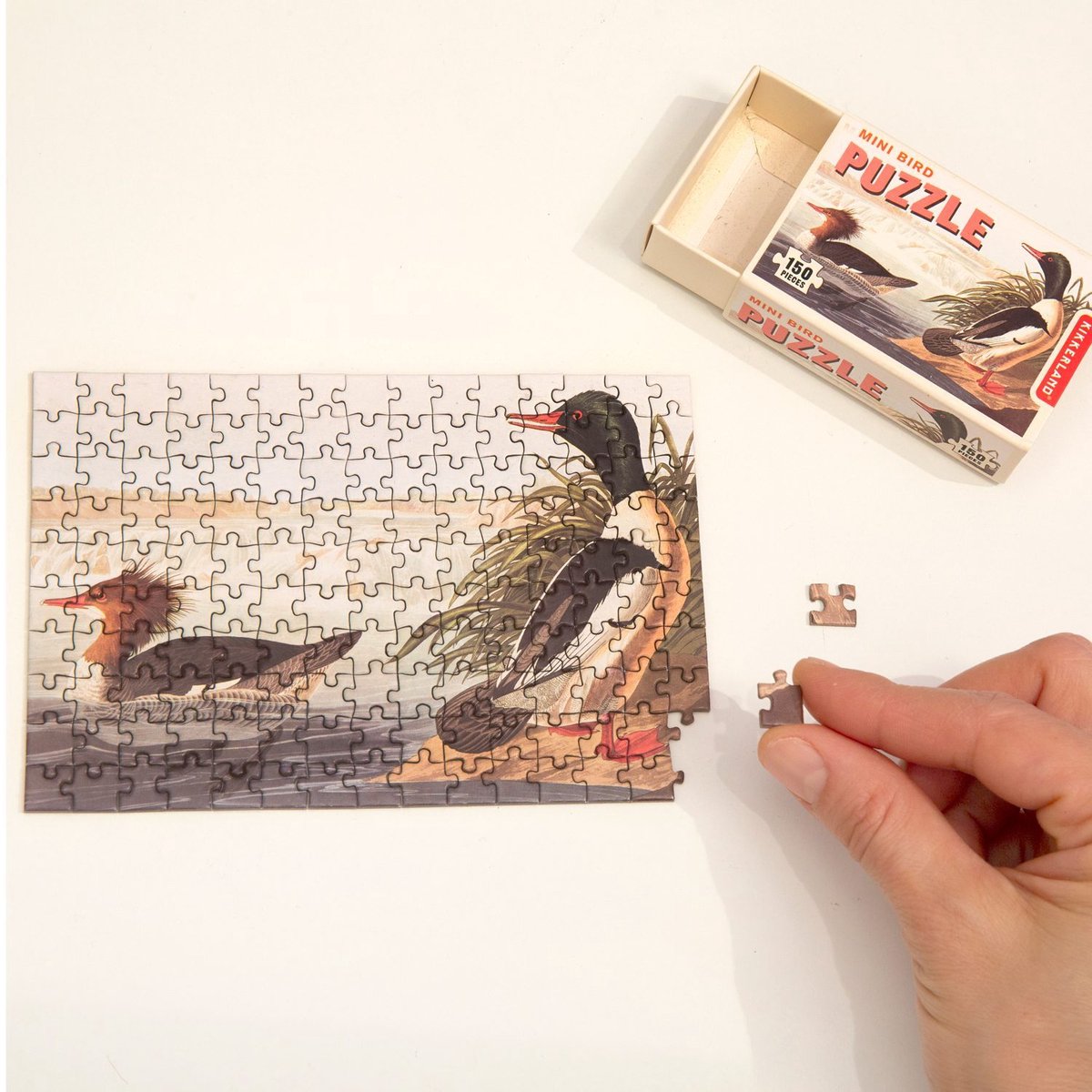 Kikkerland Vogels Mini Puzzel 150 Stukjes - 3 varianten - Eenden, fazanten en pinguïns - Assorti geleverd