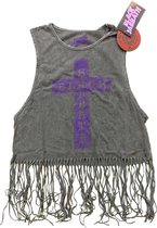 Black Sabbath Mouwloze crop top met franjes -2XL- Vintage Cross Grijs