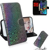 Voor lg k50 / q60 effen kleur kleurrijke magnetische gesp horizontale flip pu lederen tas met houder en kaartsleuven en portemonnee en lanyard (zilver)