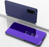 Voor Galaxy S20 vergulde spiegel horizontale flip lederen tas met houder (paars blauw)