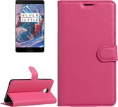 Voor OnePlus Three Litchi Texture Horizontaal Flip Leren Case met Magnetische Gesp & Houder & Kaartsleuven & Portemonnee (Magenta)