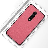 Schokbestendige doek textuur pc + tpu beschermhoes voor OnePlus 7 (roze)