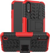 Voor Galaxy A01 Tire Texture Shockproof TPU + PC beschermhoes met houder (rood)