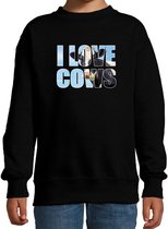 Tekst sweater I love cows met dieren foto van een koe zwart voor kinderen - cadeau trui koeien liefhebber - kinderkleding / kleding 14-15 jaar (170/176)