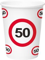 16x stuks drinkbekers van papier in 50 jaar verjaardag print van 350 ml - Stopbord/verkeersbord thema