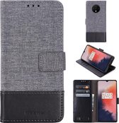 Voor OnePlus 7T MUMXA MX102 Horizontale Flip Canvas Stiksels Leren Case met Houder & Kaartsleuven & Portemonnee (Zwart)
