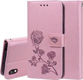 Rose reliëf horizontale flip PU lederen tas voor Huawei Honor 8S / Y5 (2019), met houder en kaartsleuven en portemonnee (rose goud)