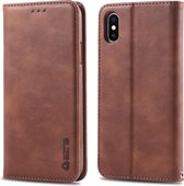 Voor iPhone XS Max AZNS Retro Texture Magnetische Horizontale Flip PU Leren Case met Houder & Kaartsleuven & Fotolijst (Bruin)