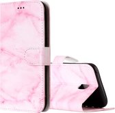 Voor Galaxy J5 (2017) (EU-versie) Roze marmeren patroon Horizontale flip lederen tas met houder en kaartsleuven en portemonnee
