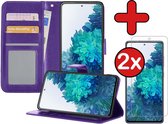 Samsung S20FE Hoesje Book Case Met 2x Screenprotector - Samsung Galaxy S20FE Hoesje Wallet Case Portemonnee Hoes Cover - Paars