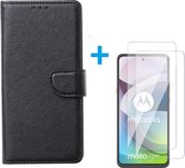 Bookcase Geschikt voor: Motorola Moto G 5G - Zwart - portemonee hoesje met 2 stuks Glas Screen protector