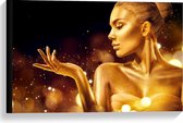 Canvas  - Sierlijke Gouden Vrouw - 60x40cm Foto op Canvas Schilderij (Wanddecoratie op Canvas)
