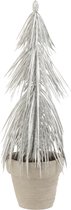 J-Line dennenboom In Pot Glitter - kunststof - zilver - 2 stuks