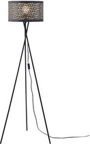 Staande lamp op driepoot van zwart metaal - Kap van zwarte geperforeerde stof - Diam 34 x H 140 cm