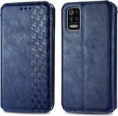 Voor LG K52 Cubic Grid Pressed Horizontal Flip Magnetic PU Leather Case met houder & kaartsleuven & portemonnee (blauw)