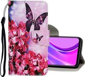Voor Xiaomi Redmi 9C Gekleurde tekening patroon Horizontale flip lederen tas met houder & kaartsleuven & portemonnee (paarse vlinder)